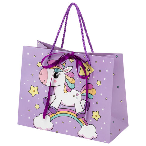 Пакет подарочный (1 штука) 20x12x25 см, "Единорожка", с атласной лентой, ЗОЛОТАЯ СКАЗКА, 700858