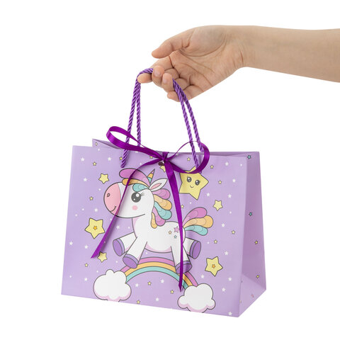 Пакет подарочный (1 штука) 20x12x25 см, "Единорожка", с атласной лентой, ЗОЛОТАЯ СКАЗКА, 700858 - фото 6