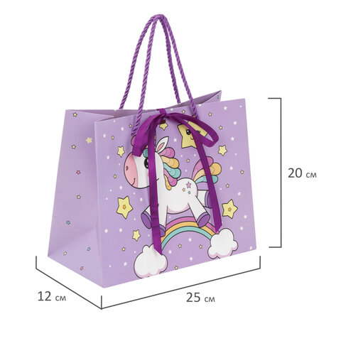 Пакет подарочный (1 штука) 20x12x25 см, "Единорожка", с атласной лентой, ЗОЛОТАЯ СКАЗКА, 700858 - фото 5