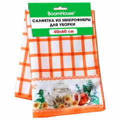 Салфетка из МИКРОФИБРЫ универсальная, 40х60 см, оранжевая клетка, орнамент, 240 г/м2, BOOMHOUSE (БУМХАУС), 700877