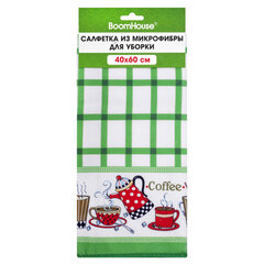 Салфетка из МИКРОФИБРЫ универсальная, 40&times;60 см, зеленая клетка, орнамент, 240 г/<wbr/>м<sup>2</sup>, BOOMHOUSE (БУМХАУС), 700878