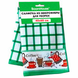 Салфетка из МИКРОФИБРЫ универсальная 40 х 60 см, зеленая клетка, орнамент, 240 г/м<sup>2</sup>, BOOMHOUSE, 700878