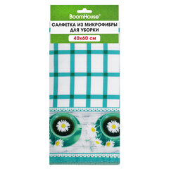 Салфетка из МИКРОФИБРЫ универсальная, 40&times;60 см, бирюзовая клетка, орнамент, 240 г/<wbr/>м<sup>2</sup>, BOOMHOUSE (БУМХАУС), 700879