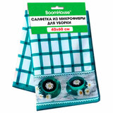 Салфетка из МИКРОФИБРЫ универсальная 40х60см, бирюзовая клетка, орнамент, 240г/м<sup>2</sup>, BOOMHOUSE, 700879