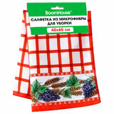 Салфетка из МИКРОФИБРЫ универсальная 40 х 60 см, красная клетка, орнамент, 240 г/м<sup>2</sup>, BOOMHOUSE, 700880