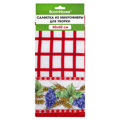 Салфетка из МИКРОФИБРЫ универсальная, 40&times;60 см, красная клетка, орнамент, 240 г/<wbr/>м<sup>2</sup>, BOOMHOUSE (БУМХАУС), 700880