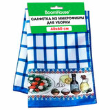 Салфетка из МИКРОФИБРЫ универсальная 40 х 60 см, синяя клетка, орнамент, 240 г/м<sup>2</sup>, BOOMHOUSE, 700881