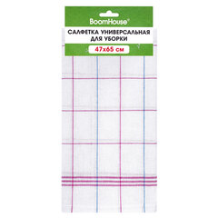 Салфетка универсальная, ХЛОПОК, 47&times;65 см, белая клетка, легкий цветной контур, ассорти, BOOMHOUSE (БУМХАУС), 700886
