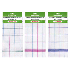 Салфетка универсальная, ХЛОПОК, 47&times;65 см, белая клетка, легкий цветной контур, ассорти, BOOMHOUSE (БУМХАУС), 700886