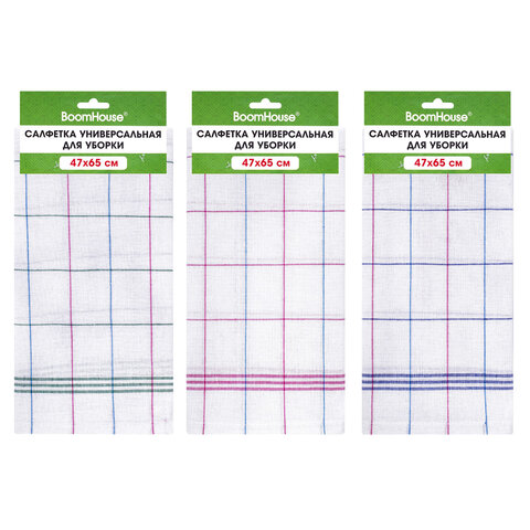 Салфетка универсальная, ХЛОПОК, 47х65 см, белая клетка, легкий цветной контур, ассорти, BOOMHOUSE (БУМХАУС), 700886