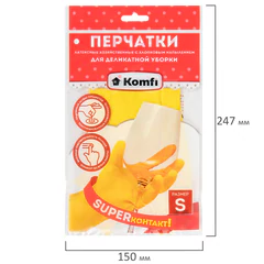 Перчатки МНОГОРАЗОВЫЕ латексные "Для деликатной уборки", размер 6,5-7, S (малый), вес 23 г, KOMFI