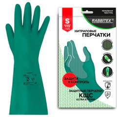 Перчатки нитриловые КЩС, ULTRA STRONG, химически устойчивые, х/<wbr/>б напыление, зеленые, размер 7-7,5 S (малый), RABBITEX (РАББИТЕКС), 700910