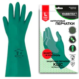 Перчатки нитриловые КЩС, ULTRA STRONG, хим. устойчивые, с хлопковым напылением, зеленые, р-р 9-9,5 L (большой), RABBITEX (РАББИТЕКС), 700912, ACI - 015