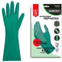 Перчатки нитриловые КЩС, ULTRA STRONG, химически устойчивые, с хлопковым напылением, зеленые, размер 9-9,5 L (большой), RABBITEX, 700912
