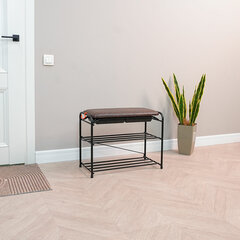 Банкетка для обуви &laquo;Альфа-23СЯ&raquo;, 650&times;300&times;480 мм, 2 полки, ящик, металл/<wbr/>кожзам, черный/<wbr/>коричневый