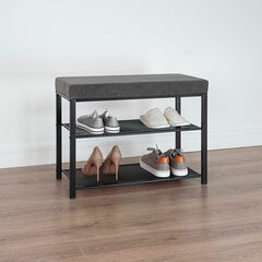 Банкетка для обуви &laquo;Торонто-23S&raquo;, 670&times;300&times;490 мм, 2 полки, металл/<wbr/>ткань, черная/<wbr/>серая