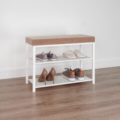 Банкетка для обуви &laquo;Торонто-23S&raquo;, 670&times;300&times;490 мм, 2 полки, металл/<wbr/>ткань, белая/<wbr/>бежевая