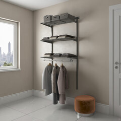 Гардеробная система BASIC G90, 2050&times;930&times;450 мм, 3 полки, 1 штанга, графит