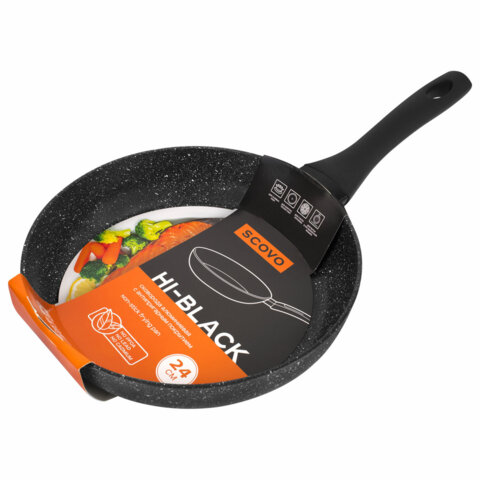 Сковорода 24 см, антипригарное покрытие, soft-touch ручка, SCOVO Hi-Black, HB-003