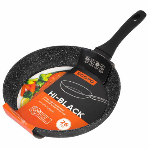 Сковорода 26 см, антипригарное покрытие, soft-touch ручка, SCOVO Hi-Black, HB-004