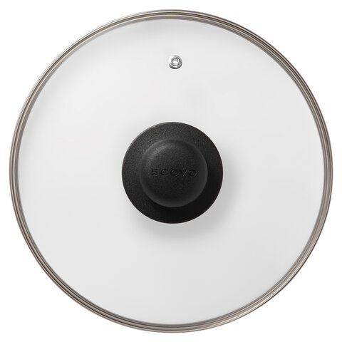 Крышка стеклянная 26 см с пароотводом, жаропрочное стекло, нерж. сталь ободка, SCOVO Classic, KC-226