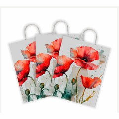 Крафт-пакет бумажный &laquo;Маки&raquo; 22&times;12&times;25 см, с кручеными ручками, плотность 100 г/<wbr/>м<sup>2</sup>, белый, 114171