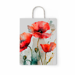 Крафт-пакет бумажный &laquo;Маки&raquo; 22&times;12&times;25 см, с кручеными ручками, плотность 100 г/<wbr/>м<sup>2</sup>, белый, 114171