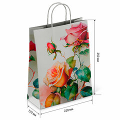 Крафт-пакет бумажный &laquo;Розы&raquo; 22&times;12&times;25 см, с кручеными ручками, плотность 100 г/<wbr/>м<sup>2</sup>, белый, 114164