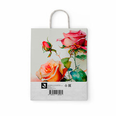 Крафт-пакет бумажный &laquo;Розы&raquo; 22&times;12&times;25 см, с кручеными ручками, плотность 100 г/<wbr/>м<sup>2</sup>, белый, 114164