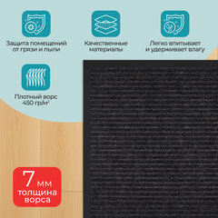 Коврик придверный 60х90 см, ЧЕРНЫЙ, влаго-грязезащитный, 450 г/м2, ребристый, PRIMILA (ПРИМИЛА) EXTRA, 701029