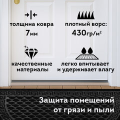 Коврик придверный 60х90 см, ЧЕРНЫЙ, грязезащитный, 430 г/м2, ПОЛУКРУГ, фактурный рисунок ЧЕШУЙКИ, ЛЮБАША, 701051