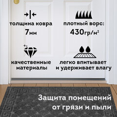 Коврик придверный 40х60 см, СЕРЫЙ, грязезащитный, 430 г/м2, фактурный рисунок ЧЕШУЙКИ, ЛЮБАША, 701058