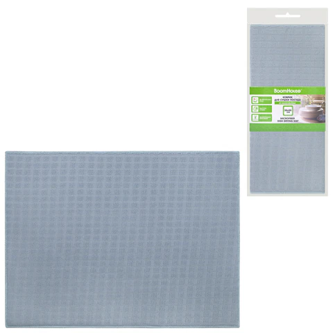 Коврик для сушки посуды из микрофибры, 38х50 см, вафельное плетение, СЕРЫЙ, 260 г/м2, BOOMHOUSE (БУМХАУС), 701143