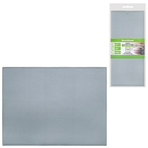 Коврик для сушки посуды из микрофибры, 38х50 см, "КЛЕТКА", сетка, СЕРЫЙ, 300 г/м2, BOOMHOUSE (БУМХАУС), 701145