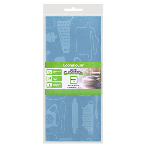 Коврик для сушки посуды из микрофибры, 38х50 см, тиснение, "ПОСУДА", СИНИЙ, 400 г/м2, BOOMHOUSE (БУМХАУС), 701148 - фото 2