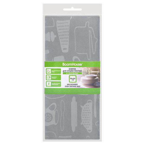 Коврик для сушки посуды из микрофибры, 38х50 см, тиснение, "ПОСУДА", СЕРЫЙ, 400 г/м2, BOOMHOUSE (БУМХАУС), 701149 - фото 2