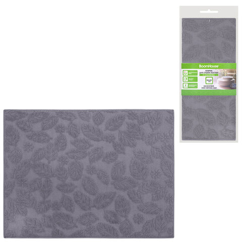 Коврик для сушки посуды из микрофибры, 38х50 см, жаккард, "ЛИСТОПАД", СЕРЫЙ, 320 г/м2, BOOMHOUSE (БУМХАУС), 701150