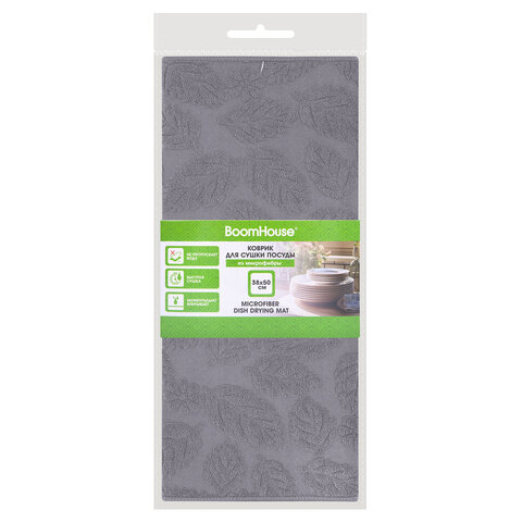 Коврик для сушки посуды из микрофибры, 38х50 см, жаккард, "ЛИСТОПАД", СЕРЫЙ, 320 г/м2, BOOMHOUSE (БУМХАУС), 701150 - фото 2