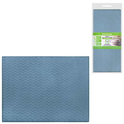 Коврик для сушки посуды из микрофибры, 38х50 см, тиснение, "ЗИГЗАГ", СИНИЙ, 320 г/м2, BOOMHOUSE (БУМХАУС), 701151