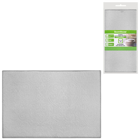 Коврик для сушки посуды из микрофибры, 31х47 см, тиснение "ОРНАМЕНТ" СЕРЫЙ, 330 г/м2, BOOMHOUSE (БУМХАУС), 701153