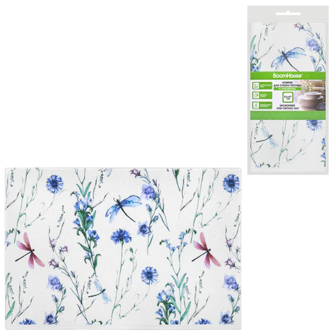 Коврик для сушки посуды из микрофибры, 31х47 см, "ЛУГОВЫЕ ЦВЕТЫ", 440 г/м2, BOOMHOUSE (БУМХАУС), 701156