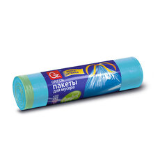 Мешки для мусора 30 л, синие, с завязками, в рулоне 10 шт., ПНД, 50х60 см, 10 мкм, GRIFON