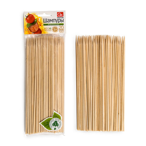 Шампуры деревянные 200 мм, КОМПЛЕКТ 100 шт., береза, GRIFON, 400-101