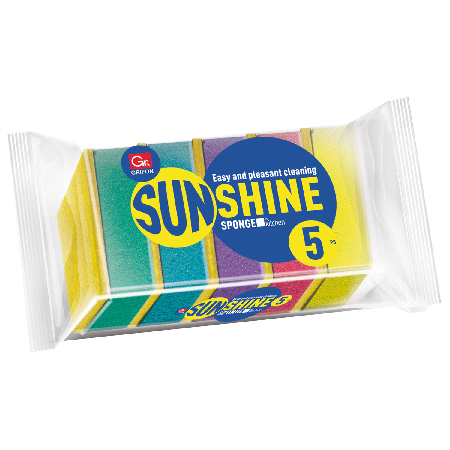 Губки для посуды 80х56х27 мм, КОМПЛЕКТ 5 шт., поролон/абразив, "Sunshine", GRIFON