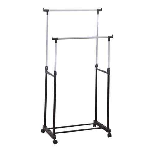 Вешалка для плечиков двухъярусная BOOMHOUSE (БУМХАУС) GR-003 (900-1600x800x400 мм), пластик/металл, черный/хром, 701438