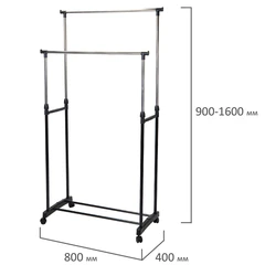 Вешалка для плечиков двухъярусная BOOMHOUSE (БУМХАУС) GR-003 (В900-1600xШ800xГ400 мм), пластик/металл, черный/хром, 701438