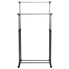 Вешалка для плечиков двухъярусная BOOMHOUSE (БУМХАУС) GR-003 (В900-1600xШ800xГ400 мм), пластик/металл, черный/хром, 701438