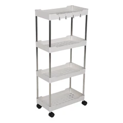 Этажерка (тележка) BOOMHOUSE (БУМХАУС) RC-040 4 яруса, на колесах, В87хШ40хГ22 см, металл/<wbr/>пластик, белая/<wbr/>хром, 701454
