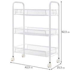 Этажерка (тележка) BOOMHOUSE (БУМХАУС) RC-003 3 яруса, на колесах, В62,5хШ42,5хГ25,5 см, металл, белая, 701456