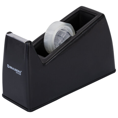 Диспенсер для клейкой ленты шириной до 26 мм, ЧЕРНЫЙ (лента в подарок!), утяжеленный большой, BRAUBERG, 701459